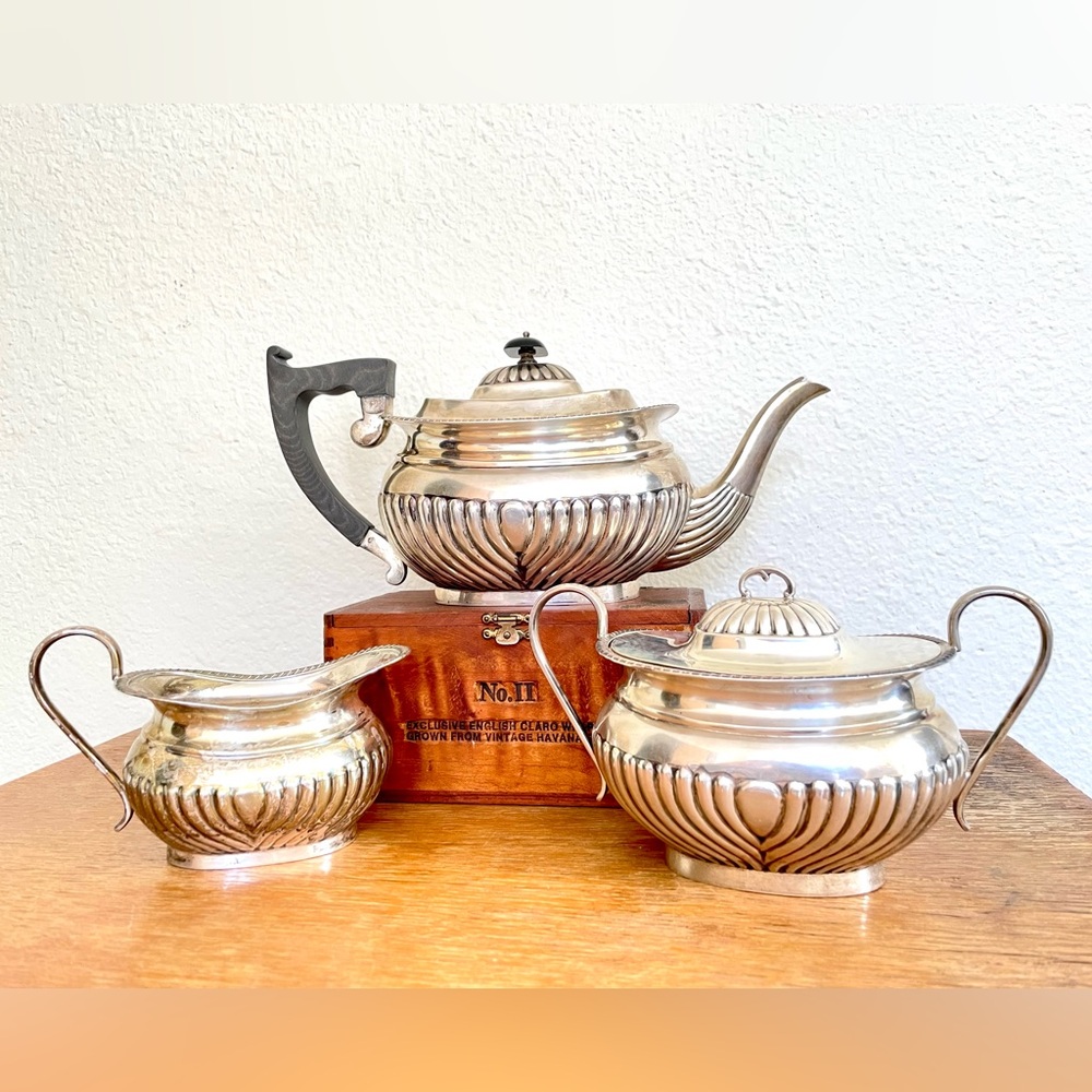 1930s Art Deco Sterling Silver Tea Service 4-Piece Set Edward Viner Sheffield